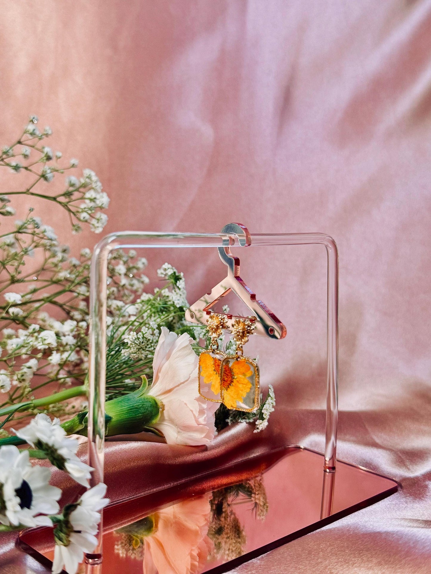 Yellow Sunflower Floral Earrings – Real Flowers & Resin – Hypoallergenic – Handmade One of a Kind