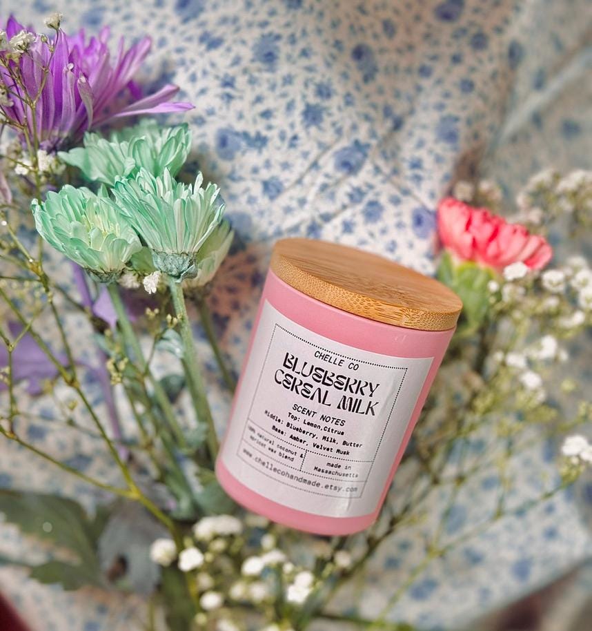Blueberry Cereal Milk Candle, 7oz. Toxin-Free Coconut Apricot Wax – Lemon, Butter & Amber Scent – Handpoured in Small Batches