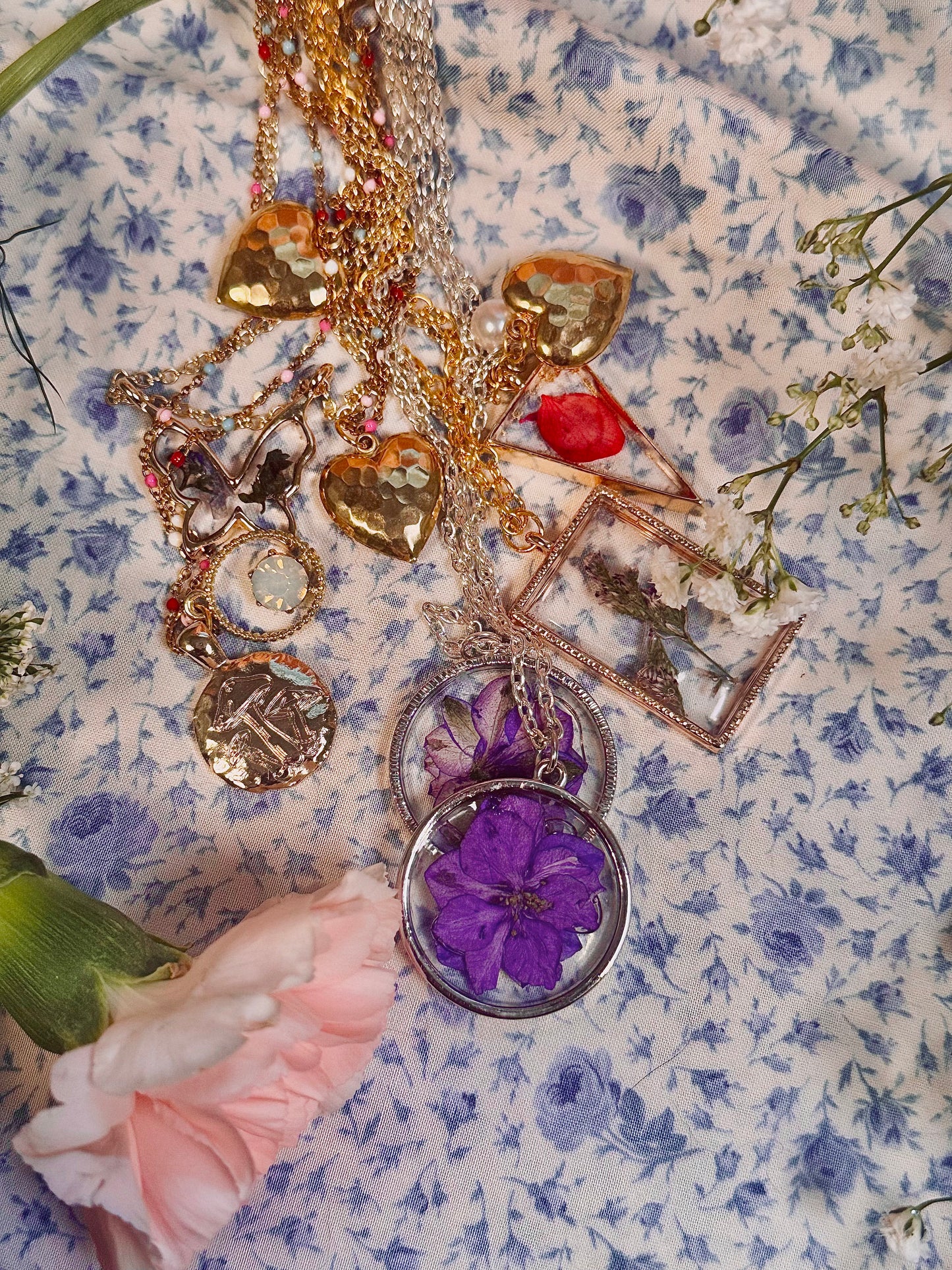 Resin Dried Flower Necklace | Real Pressed Floral Pendant | Custom Length Chain | Handmade Nature Jewelry Gift