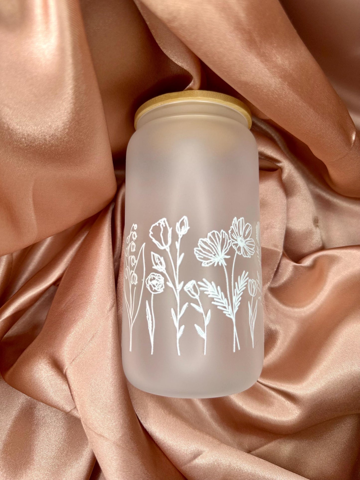 16 ounce glass cup, uv dtf white flower transfer