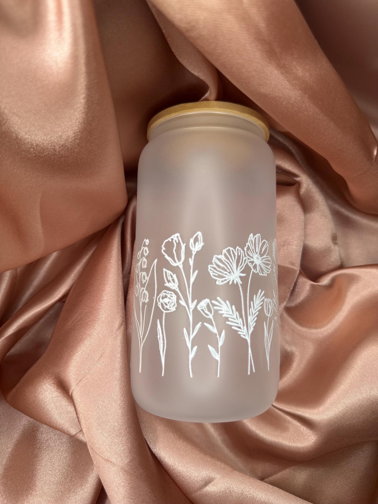 16 ounce glass cup, uv dtf white flower transfer