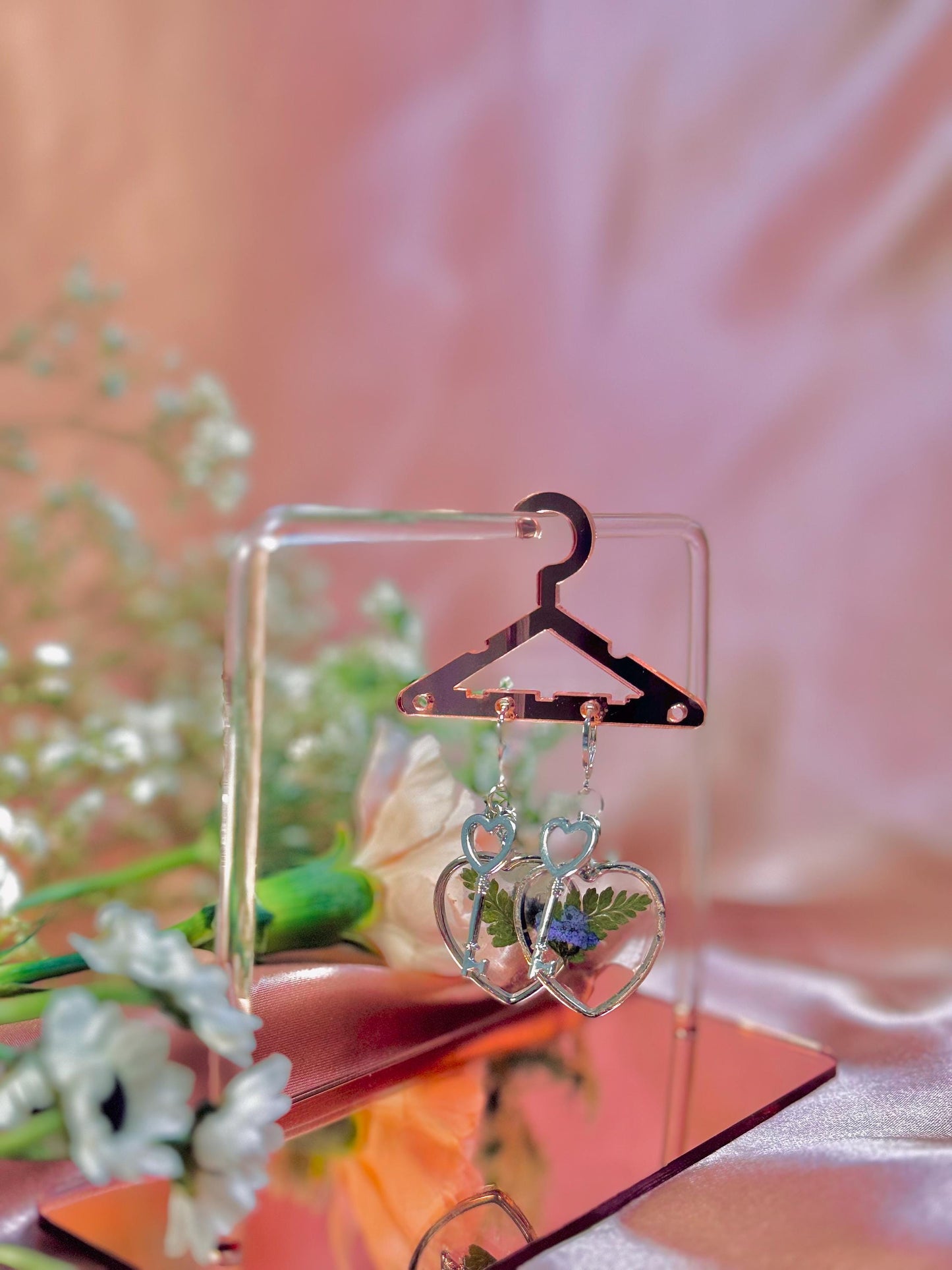 Key to My Heart Earrings – Floral Resin Dangles – Real Dried Flowers – Whimsical Jewelry – Hypoallergenic – One of a Kind