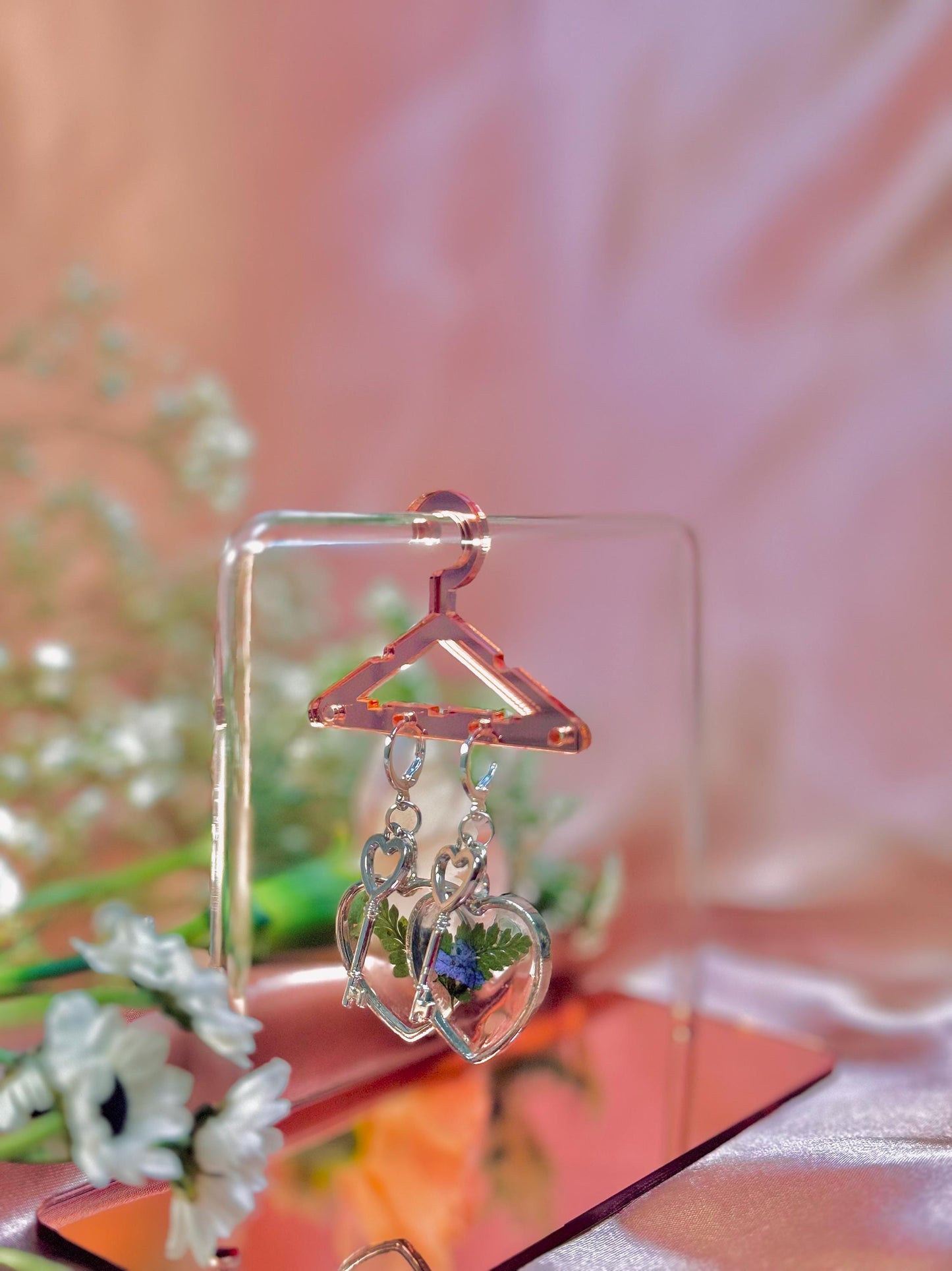 Key to My Heart Earrings – Floral Resin Dangles – Real Dried Flowers – Whimsical Jewelry – Hypoallergenic – One of a Kind