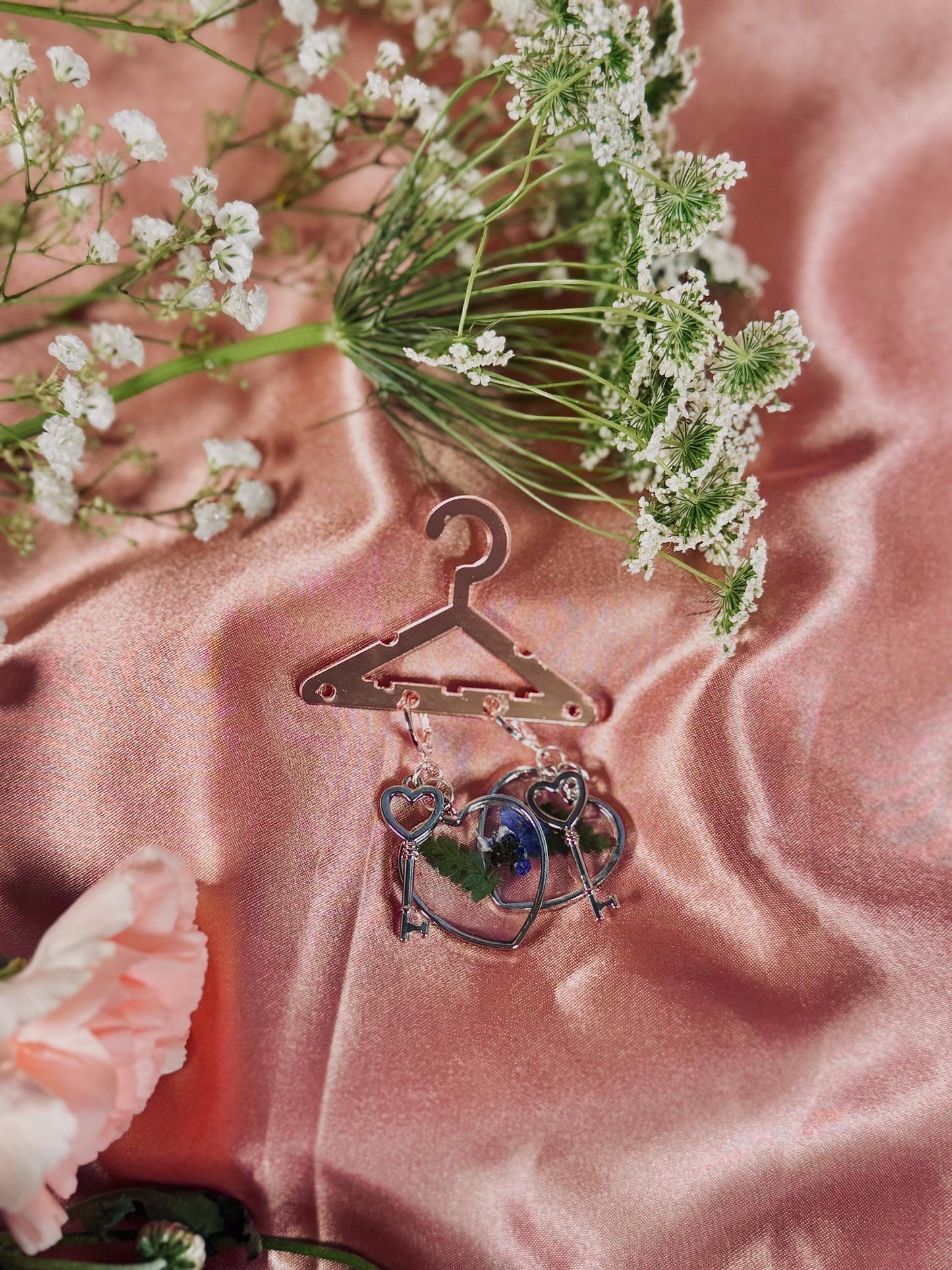 Key to My Heart Earrings – Floral Resin Dangles – Real Dried Flowers – Whimsical Jewelry – Hypoallergenic – One of a Kind