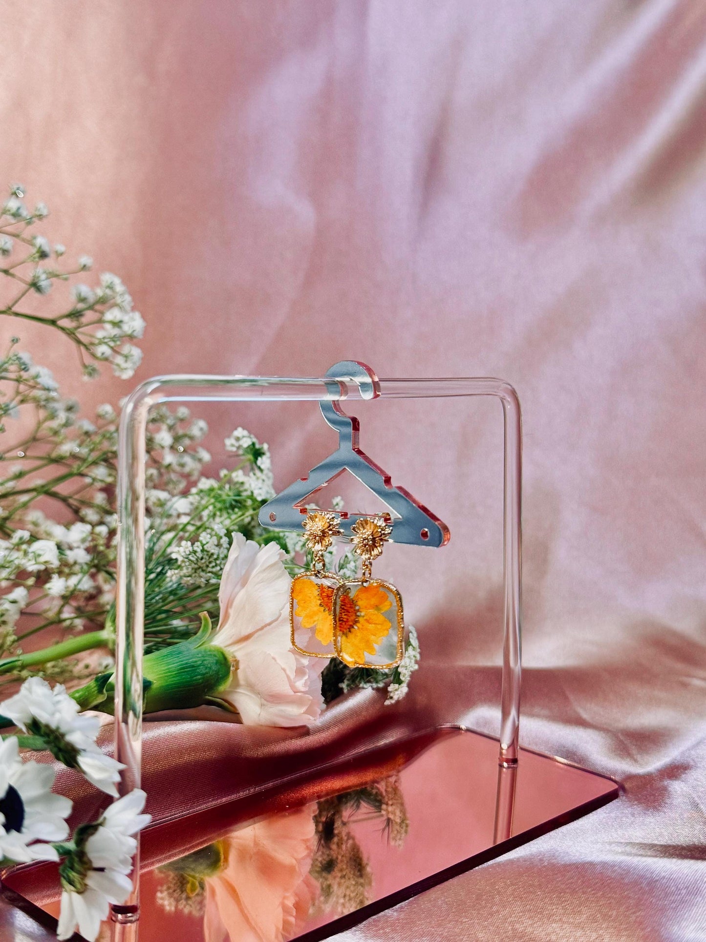 Yellow Sunflower Floral Earrings – Real Flowers & Resin – Hypoallergenic – Handmade One of a Kind