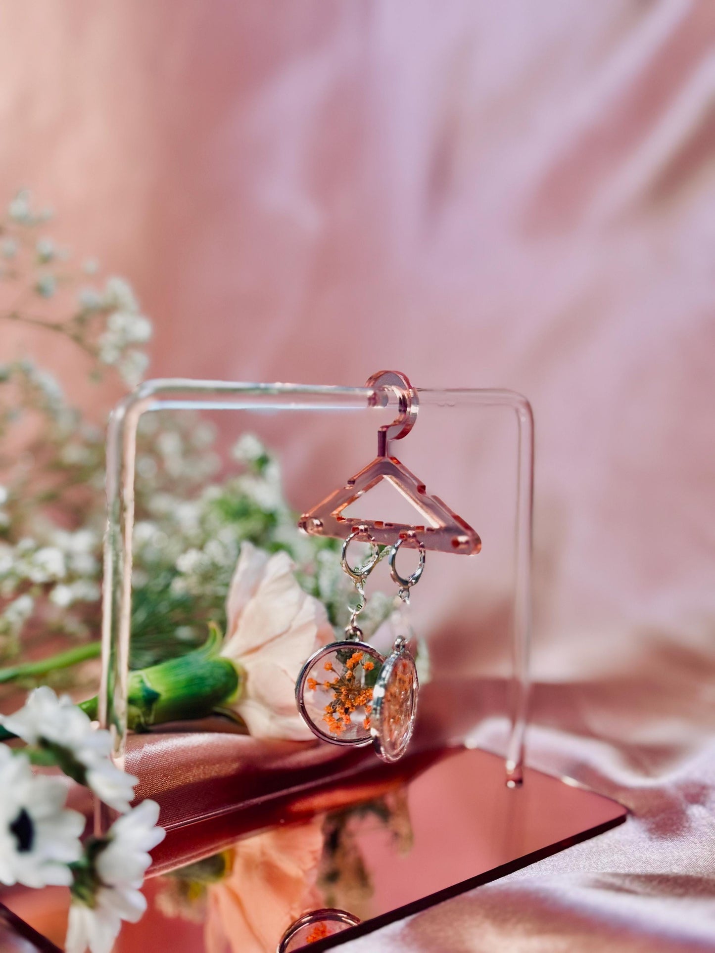 Orange Bloom Resin Earrings – Round Drop Florals – Hypoallergenic – One of a Kind Handmade Jewelry