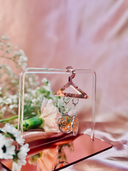 Orange Bloom Resin Earrings – Round Drop Florals – Hypoallergenic – One of a Kind Handmade Jewelry