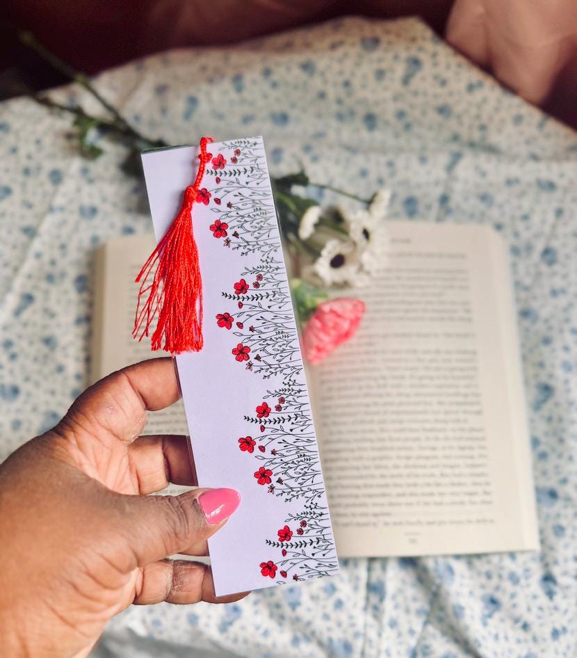 Laminated Floral Bookmark | Heavyweight Cardstock | Durable Aesthetic Bookmark 2.5x8" | Gift for Book Lovers | Handmade Reading Accessory
