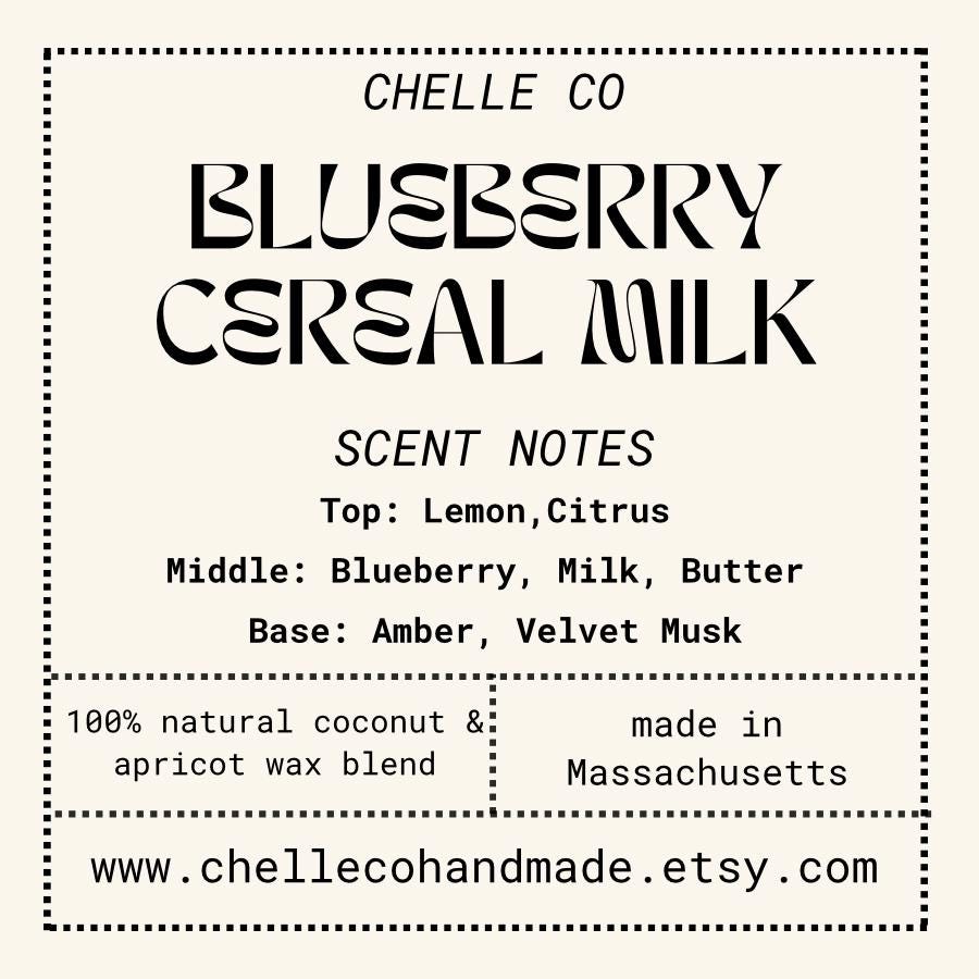 Blueberry Cereal Milk Candle, 7oz. Toxin-Free Coconut Apricot Wax – Lemon, Butter & Amber Scent – Handpoured in Small Batches