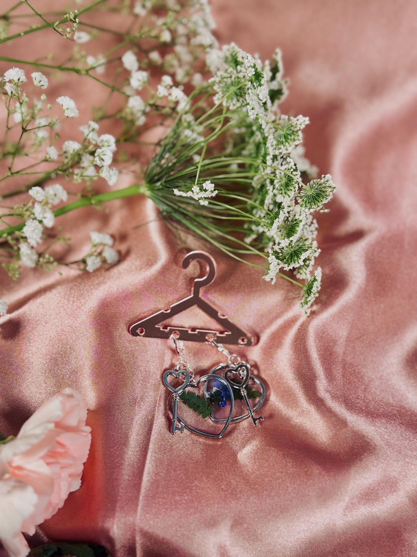 Key to My Heart Earrings – Floral Resin Dangles – Real Dried Flowers – Whimsical Jewelry – Hypoallergenic – One of a Kind