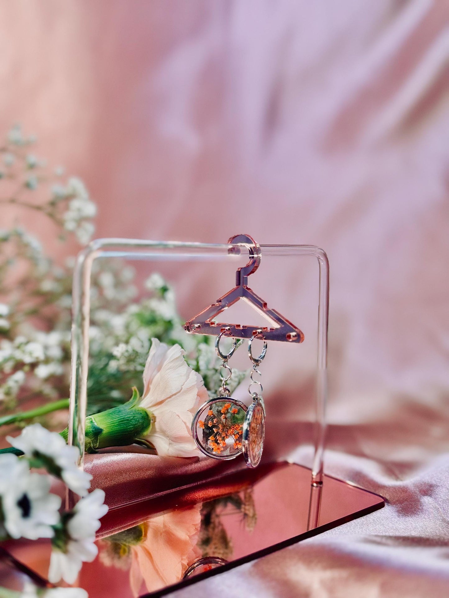 Orange Bloom Resin Earrings – Round Drop Florals – Hypoallergenic – One of a Kind Handmade Jewelry